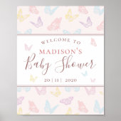 Affiche de bienvenue de Baby shower de papillon ro (Devant)