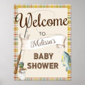 Affiche de bienvenue de Baby shower de pêche rusti (Devant)