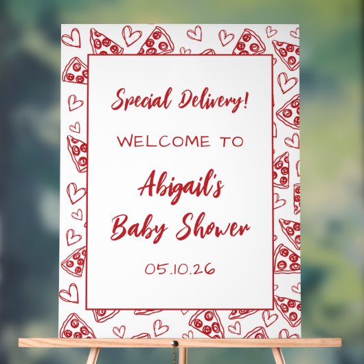 Affiche de bienvenue de Baby shower de pizza de li (Neutre)