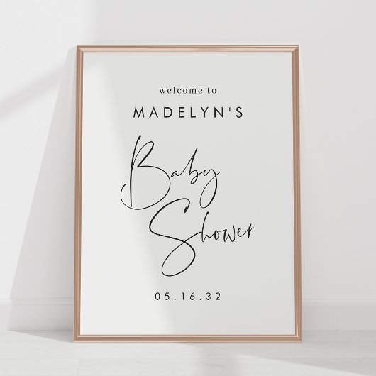 Affiche de bienvenue de Baby shower de script mini