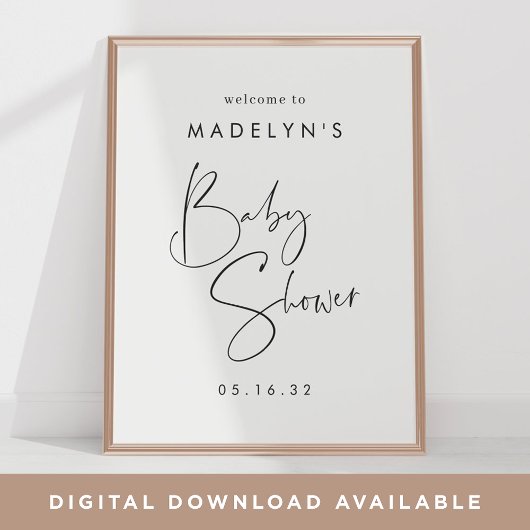 Affiche de bienvenue de Baby shower de script mini