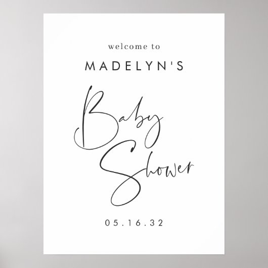 Affiche de bienvenue de Baby shower de script mini (Devant)