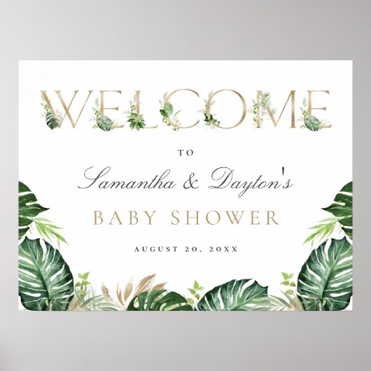 Affiche de bienvenue de Baby shower d'or de verdur (Devant)
