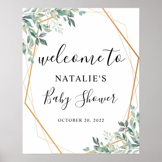 Affiche de bienvenue de Baby shower d'or Eucalyptu (Devant)