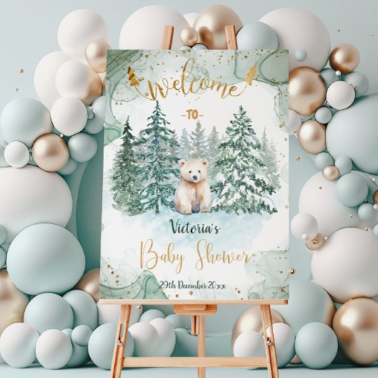 Affiche de bienvenue de Baby shower d'ours blanc p