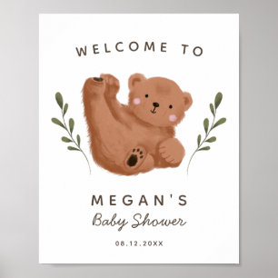 Affiche de bienvenue de Baby shower d'ours rustiqu