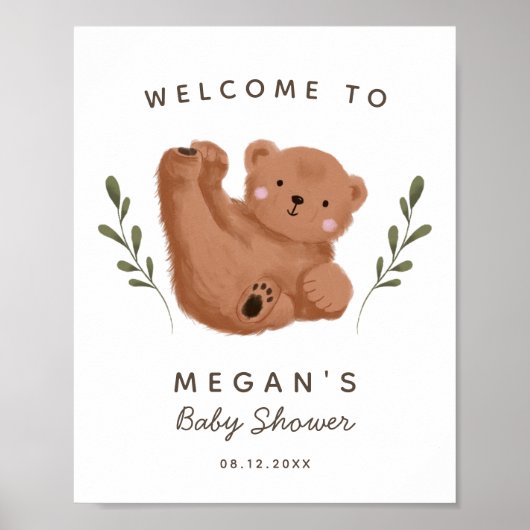 Affiche de bienvenue de Baby shower d'ours rustiqu (Devant)
