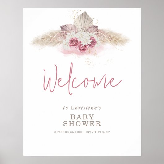 Affiche de bienvenue de Baby shower en laiton Boho (Devant)