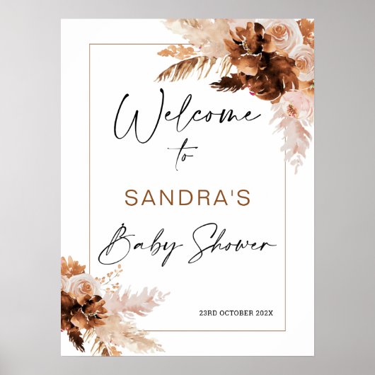 Affiche de bienvenue de Baby shower en laiton Boho (Devant)