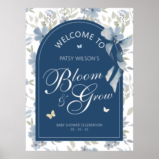 Affiche de bienvenue de Baby shower Fleur et crois (Devant)