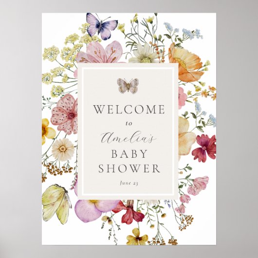 Affiche de bienvenue de Baby shower Fleur sauvage  (Devant)