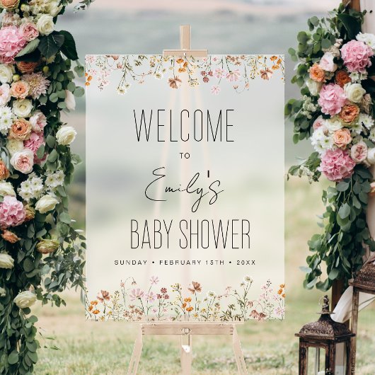Affiche de bienvenue de Baby shower Fleur sauvage 