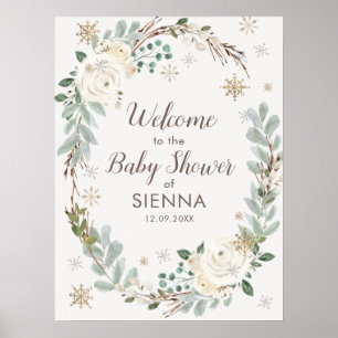 Affiche de bienvenue de Baby shower Floral d'hiver