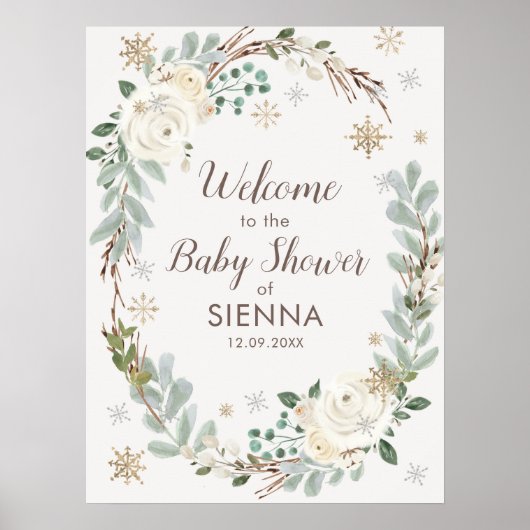 Affiche de bienvenue de Baby shower Floral d'hiver (Devant)