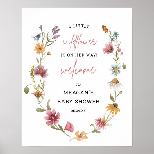 Affiche de bienvenue de Baby shower Floral Petit F (Devant)