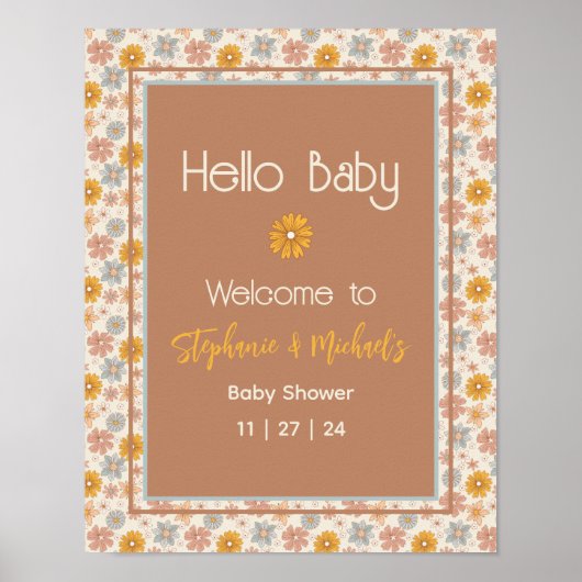 Affiche de bienvenue de Baby shower Floral Retro B (Devant)