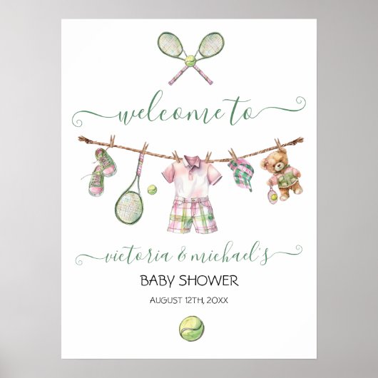 Affiche de bienvenue de Baby shower Preppy Tennis (Devant)