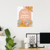 Affiche de bienvenue de Baby shower rétro à fleurs (Bureau à domicile)