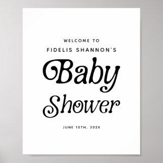 Affiche de bienvenue de Baby shower rétro noir et 