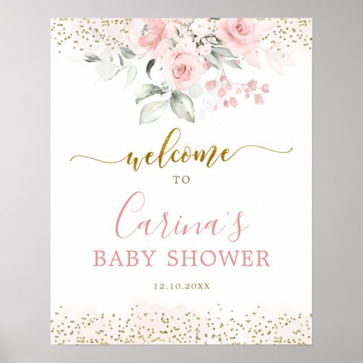 Affiche de bienvenue de Baby shower rose pâle (Devant)