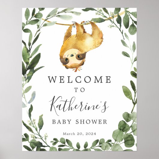 Affiche de bienvenue de Baby shower Sloth (Devant)