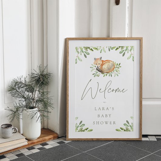 Affiche de bienvenue de Baby shower Woodland Fox