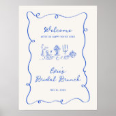 Affiche de bienvenue de Brunch nuptial bleu dessin (Devant)