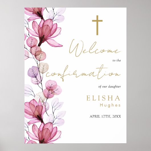 Affiche de bienvenue de confirmation florale Dusty (Devant)