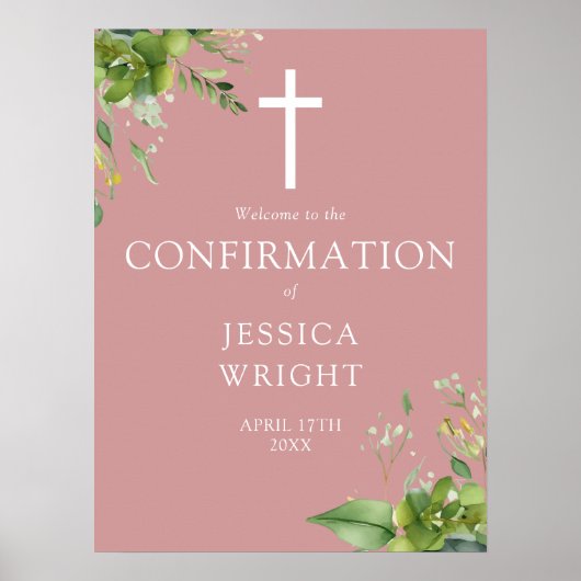 Affiche de bienvenue de confirmation vert rose (Devant)