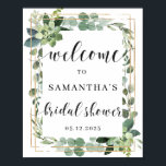 Affiche de bienvenue de douche à nuptiale succulen<br><div class="desc">Boho Greenery Succulent avec la parties scintillant d'or géométrique combiné avec la police de calligraphie moderne est parfait pour votre fête de douche nuptiale</div>