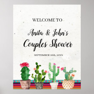 Affiche de bienvenue de douche Cactus Couples
