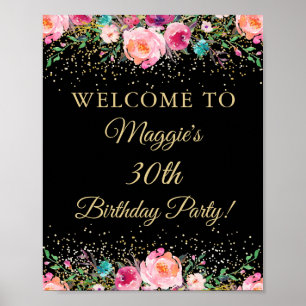Affiche de bienvenue de fête d'anniversaire rose o