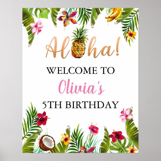 Affiche de bienvenue de fête d'anniversaire tropic (Devant)