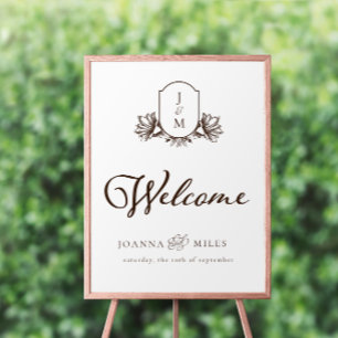 Affiche de bienvenue de la crête de monogramme vin