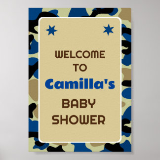 Affiche de bienvenue de la fête de camo bleu modif
