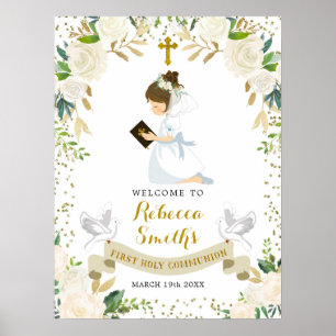 Affiche de bienvenue de la première communion blan