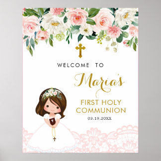Affiche de bienvenue de la première communion fleu