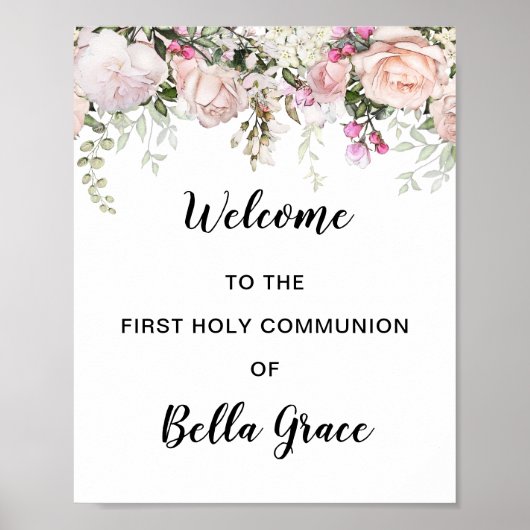 Affiche de bienvenue de la première communion rose (Devant)
