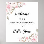 Affiche de bienvenue de la première communion rose (Devant)