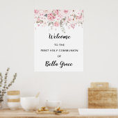 Affiche de bienvenue de la première communion rose (Cuisine)