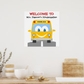 Affiche de bienvenue de l'école de bus jaune souri (Cuisine)