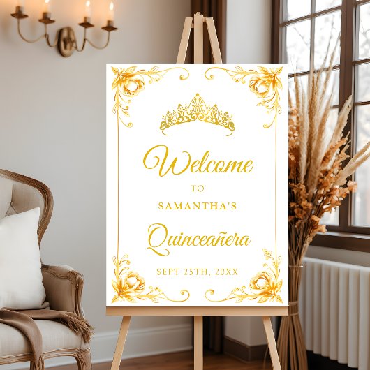 Affiche de bienvenue de luxe Golden Crown Quinceañ