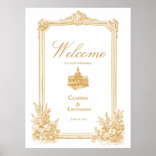 Affiche de bienvenue de mariage à bordure ornée vi (Devant)