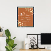 Affiche de bienvenue de mariage à fleurs dorées (Bureau à domicile)