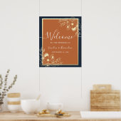 Affiche de bienvenue de mariage à fleurs dorées (Cuisine)