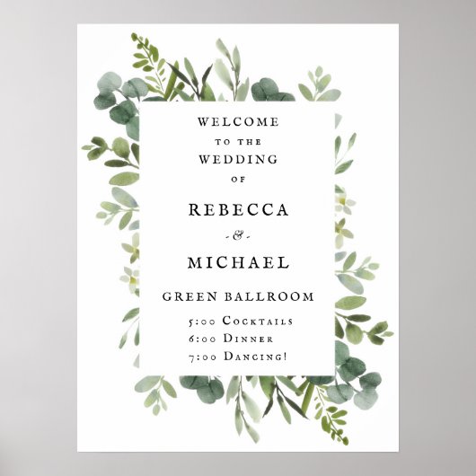 Affiche de bienvenue de mariage à la verdure éléga (Devant)