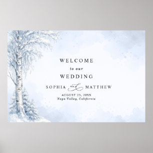 Affiche de bienvenue de mariage au bouleau gelé