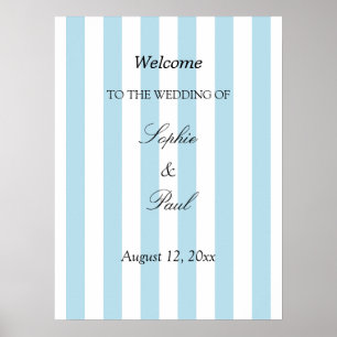 Affiche de bienvenue de mariage aux rayures bleu p