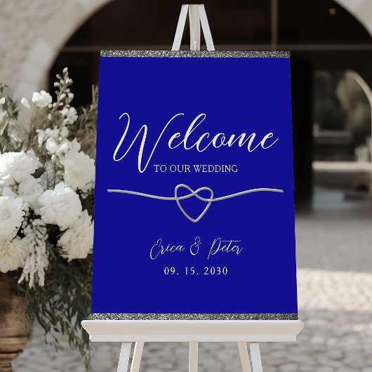 Affiche de bienvenue de mariage bleu royal
