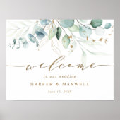 Affiche de bienvenue de Mariage botanique en or et (Devant)